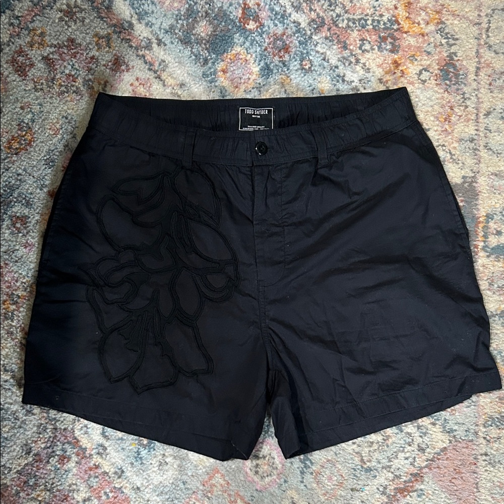 Todd Snyder Black Embroidered Floral Swim Shorts
